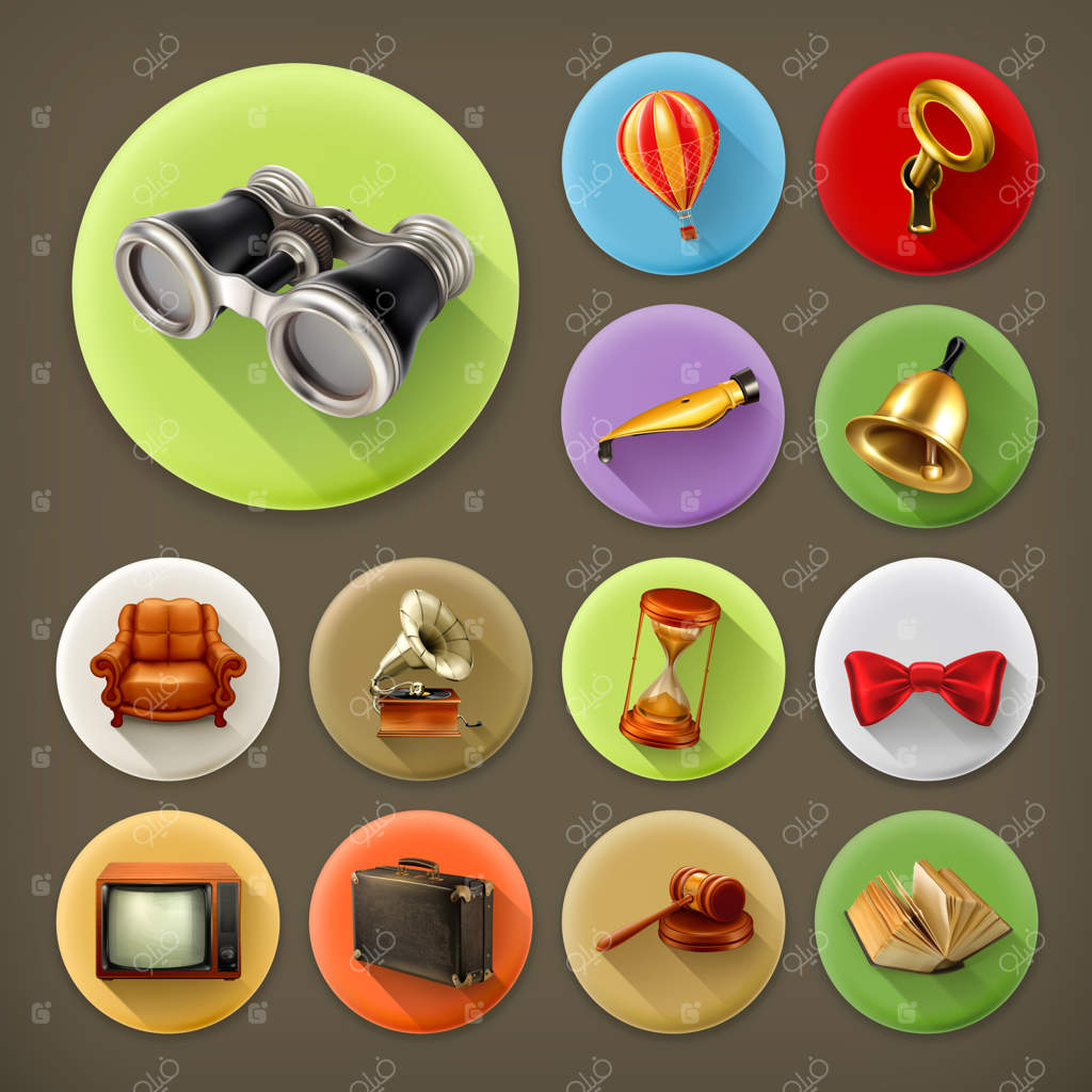 مجموعه آیکون‌های رترو با سایه بلند جهانی