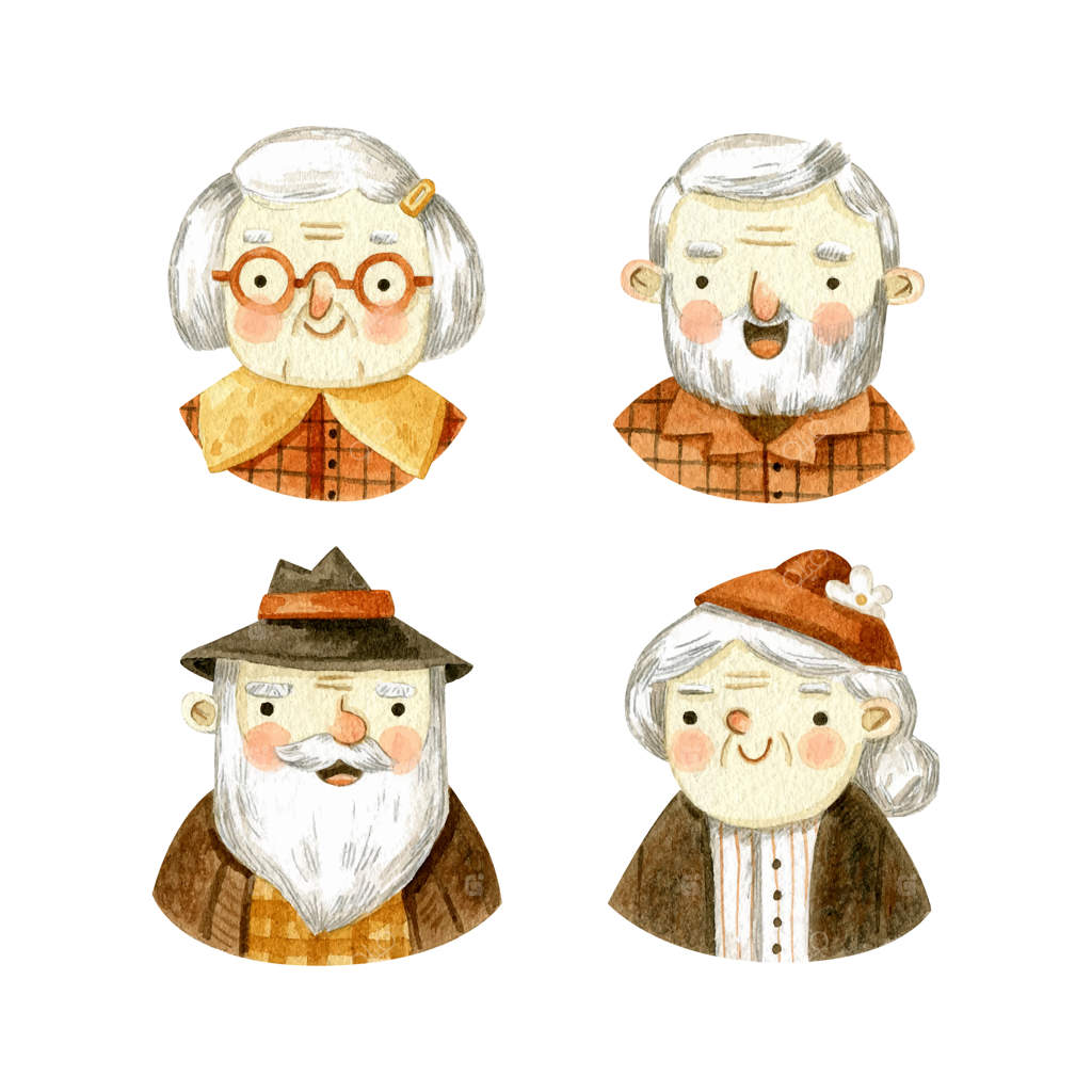 مجموعه آبرنگی پرتره‌های پدربزرگ و مادربزرگ شخصیت‌های سالمند