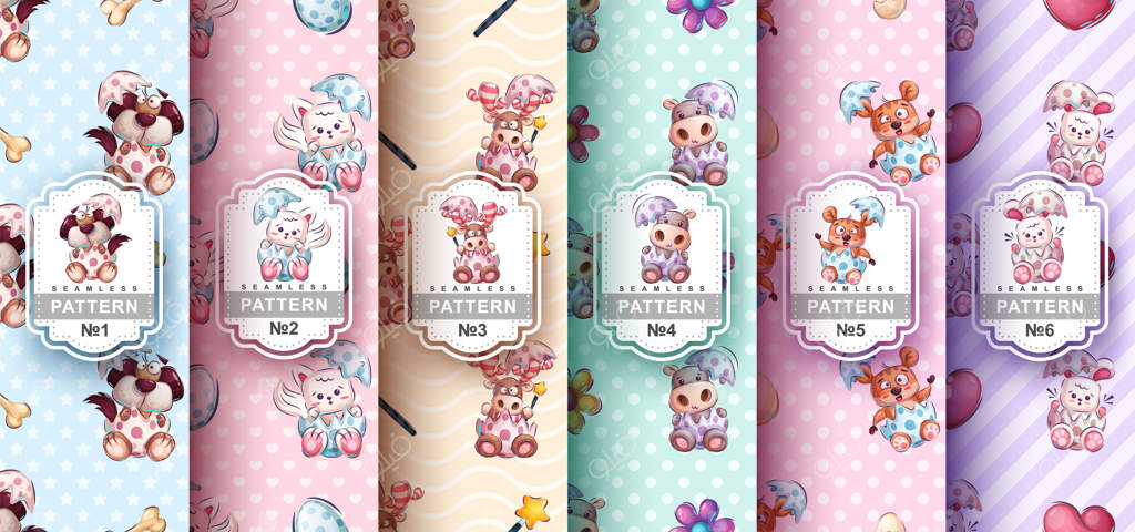 مجموعه پترن یکپارچه تخم‌مرغ شخصیت کارتونی کودکانه - وکتور eps 10