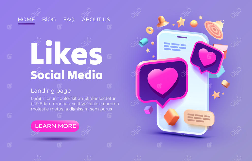 صفحه فرود اپلیکیشن وب شبیه شبکه‌های اجتماعی برای موبایل (وکتور)