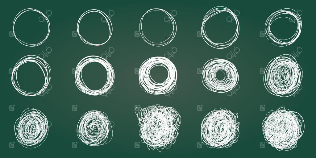 آیکون طرح دایره با سبک دست‌کشیده: نقاشی دایره‌ای به سبک خط‌خطی. تصویرسازی وکتور بر روی پس‌زمینه جدا. علامت حبابی با مداد یا خودکار برای مفهوم کسب‌وکار.