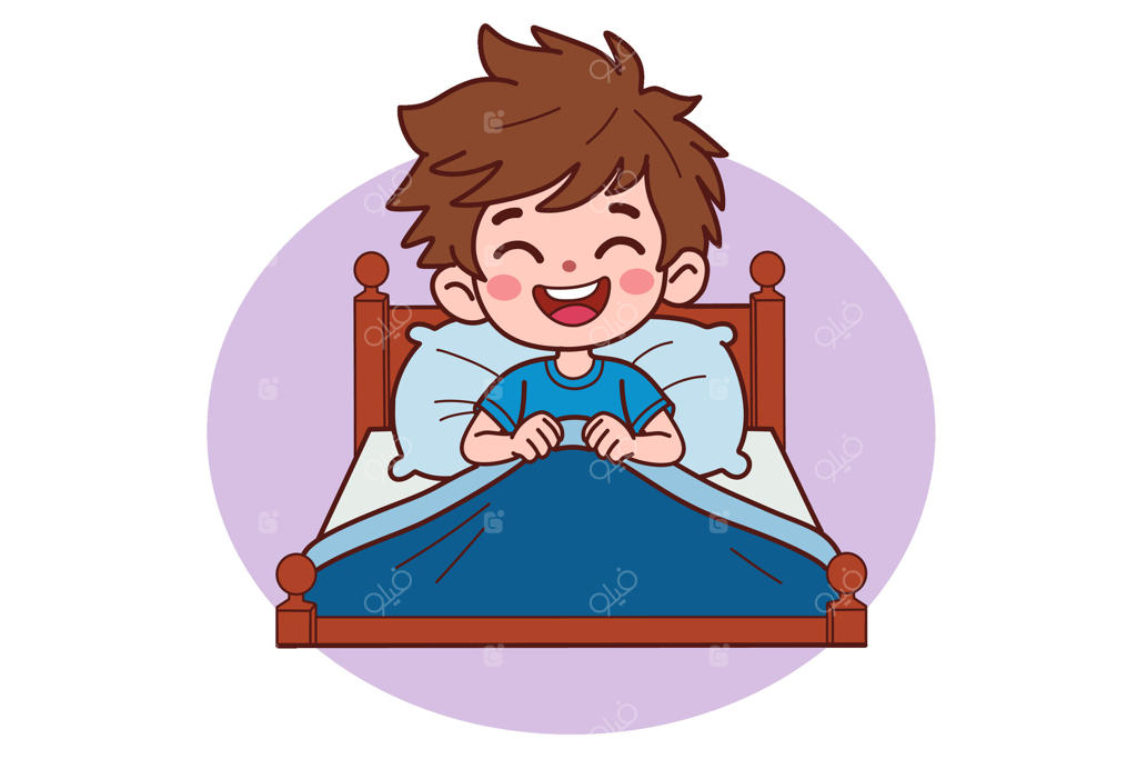 مرد جوان شاد به خواب می‌رود؛ تصویرسازی به سبک کارتونی