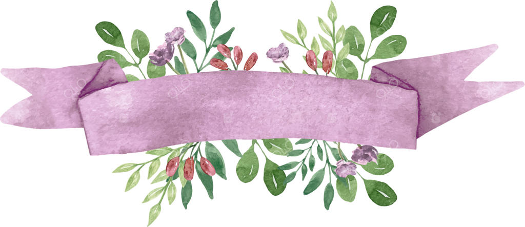 نوارهای صورتی آبرنگی با گل‌ها: بنرهای نواری صورتی با برگ‌های سبز.