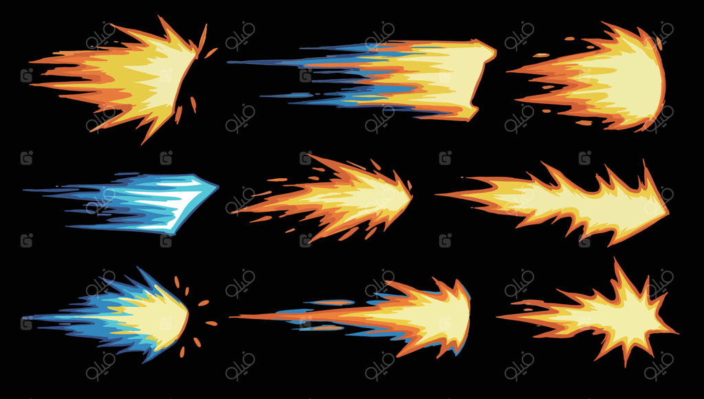 مجموعه‌ای رنگارنگ از جلوه‌های اکشن کتاب‌های کمیک دست‌کشیده: مجموعه‌ای از انفجارات پرانرژی و کارتون برای طراحی.