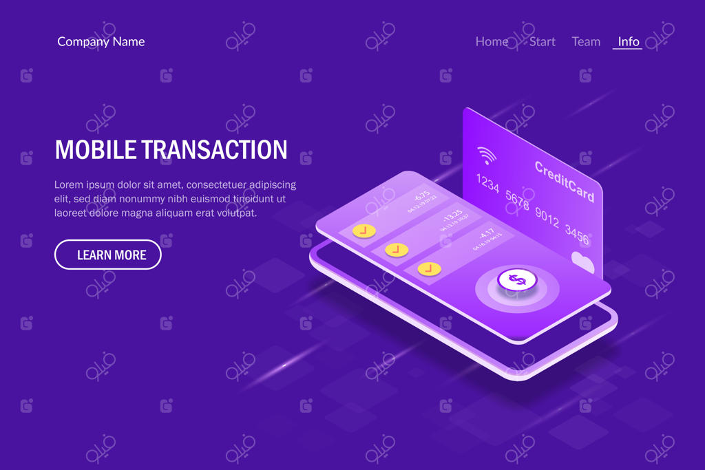مفهوم ایزومتریک تراکنش موبایلی: پرداخت هزینه خدمات با استفاده از تلفن همراه.