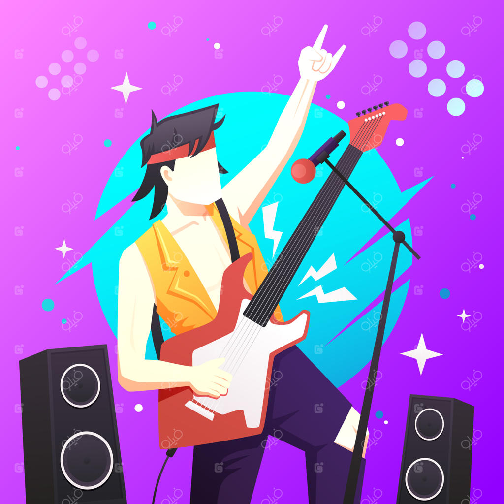 تصویرسازی روز جهانی موسیقی با نوازنده گیتار به سبک گرادینت