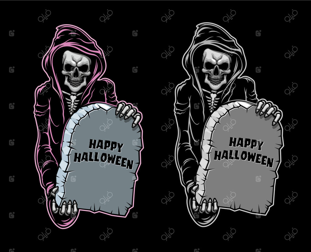 اسکلت مرگ با سنگ قبر قاصد اجل