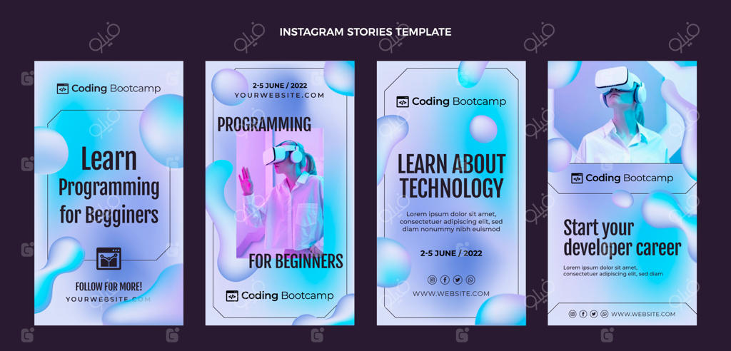 مجموعه استوری‌های اینستاگرام با طراحی انتزاعی و فن‌آوری جریان رنگ‌ها