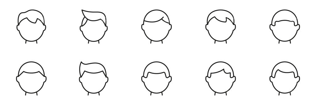 مجموعه آیکون مدل موهای مردانه. مجموعه‌ای از مدل‌های متنوع مردانه. آرایشگاه، مراقبت و استایل. قابل ویرایش و تنظیم. تصویری جداگانه