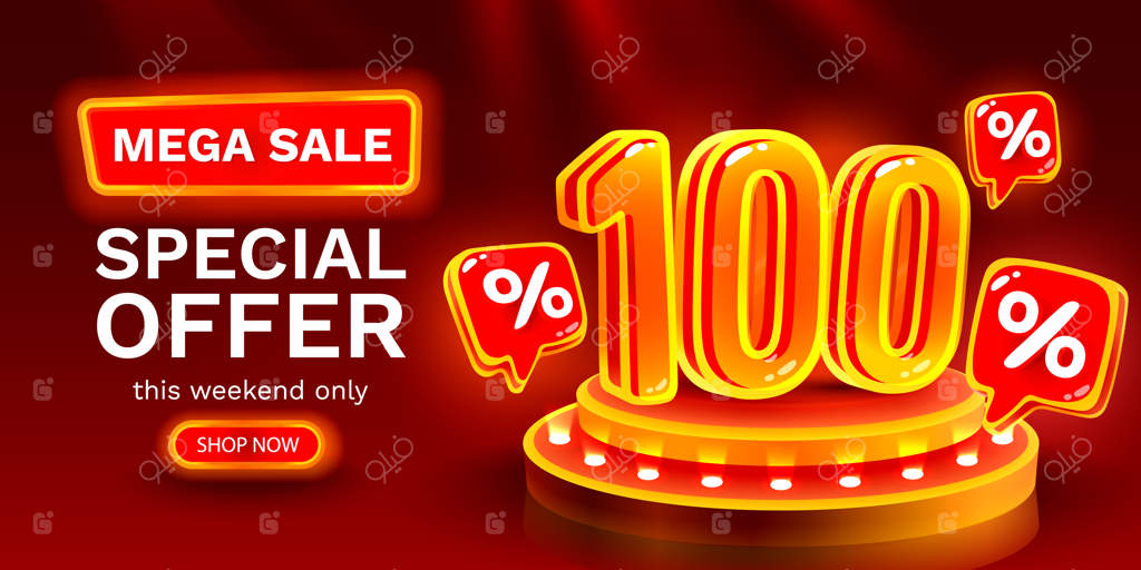 فروش فوق‌العاده: تخفیف ویژه 100 نئون - تابلو تبلیغاتی وکتور