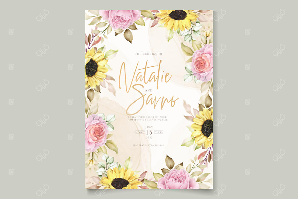 کارت دعوت گل‌های آبرنگی دست‌کشیده تابستانی شیک