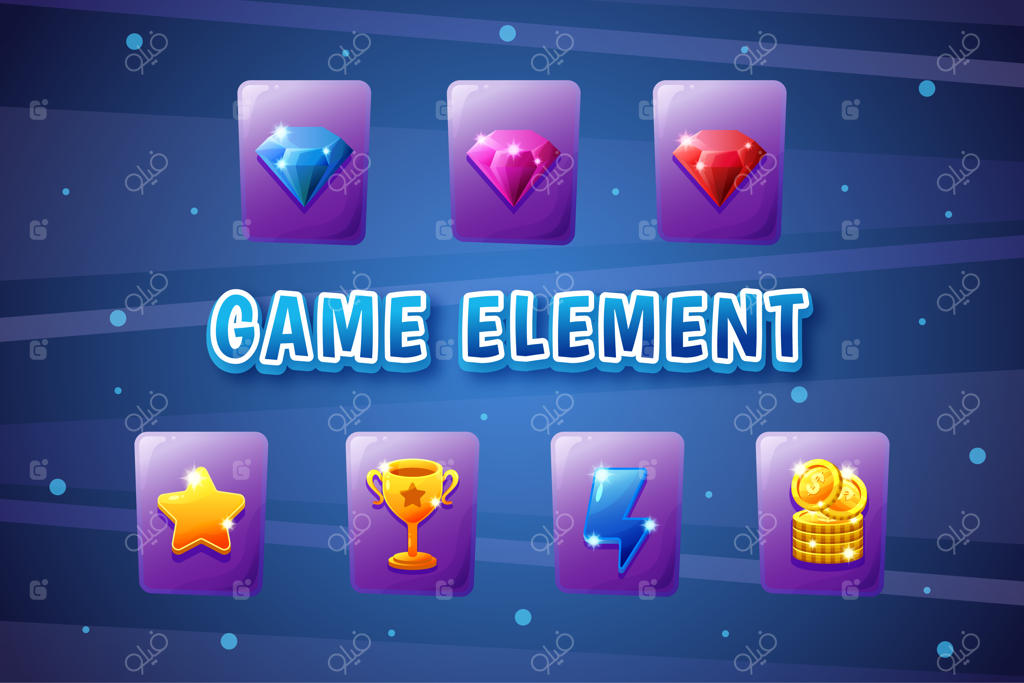 مجموعه رابط کاربری بازی با دکمه و عناصر بازی