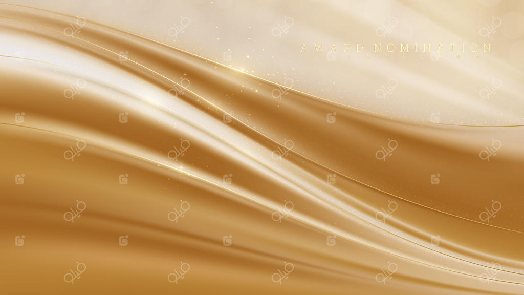 نامزدی جایزه در پس‌زمینه‌ی لوکس، خط منحنی طلایی بر بوم قهوه‌ای با جلوه‌های درخشان، طراحی سه‌بعدی واقع‌گرایانه با قالبی مدرن و احساسی لطیف و زیبا.