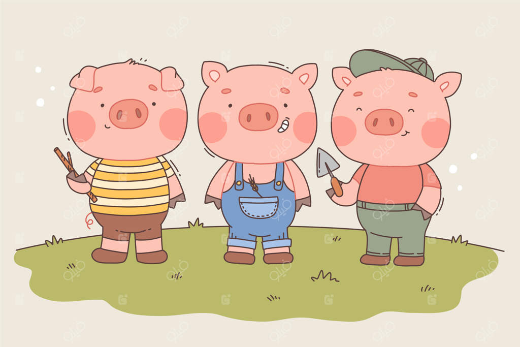 تصویرسازی دست‌کشیده از سه خوک کوچولو