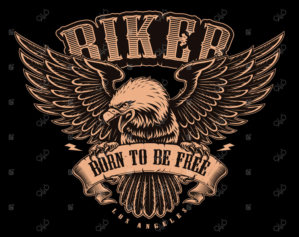 تصویر سیاه و سفید عقاب آمریکایی با روبان وینتیج در پس‌زمینه‌ی تیره. متن به صورت لایه‌ای جداگانه است.