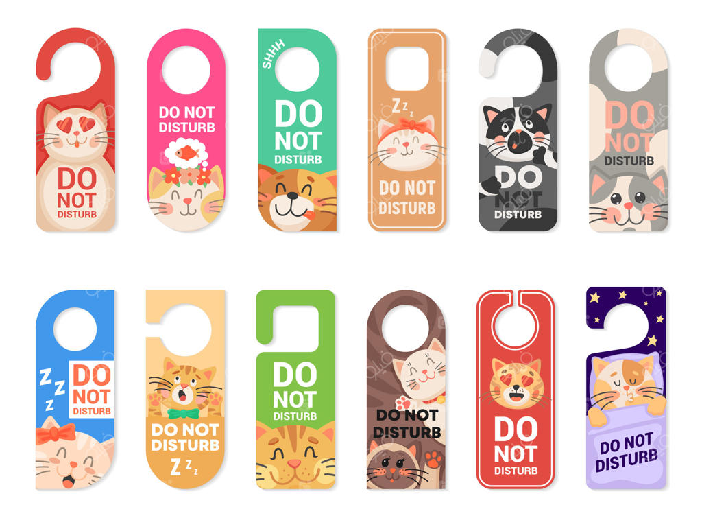 علامت‌های آویز در با طرح گربه: لطفاً مزاحم نشوید