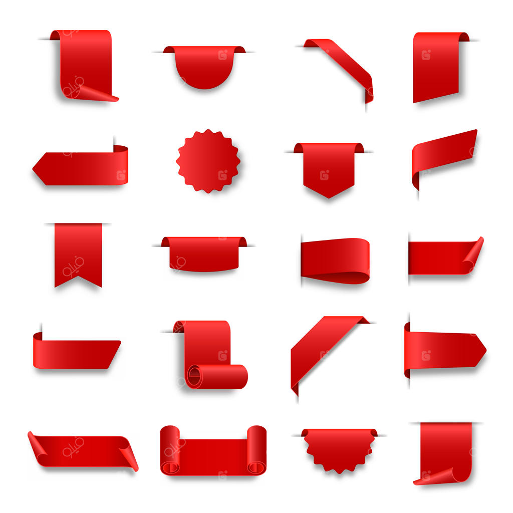 نوارهای قرمز و براق: مجموعه‌ای از روبان‌های خمیده و پیچیده