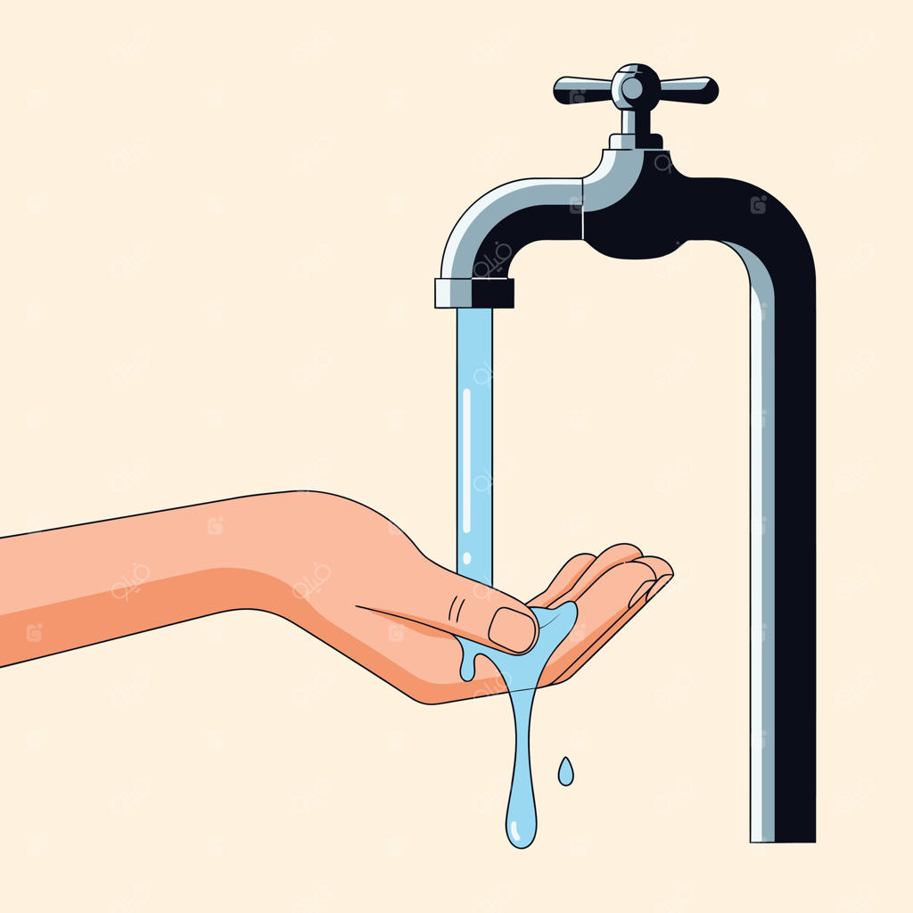 تصویرسازی شستن دست زیر شیر آب روان برای بهداشت و نظافت