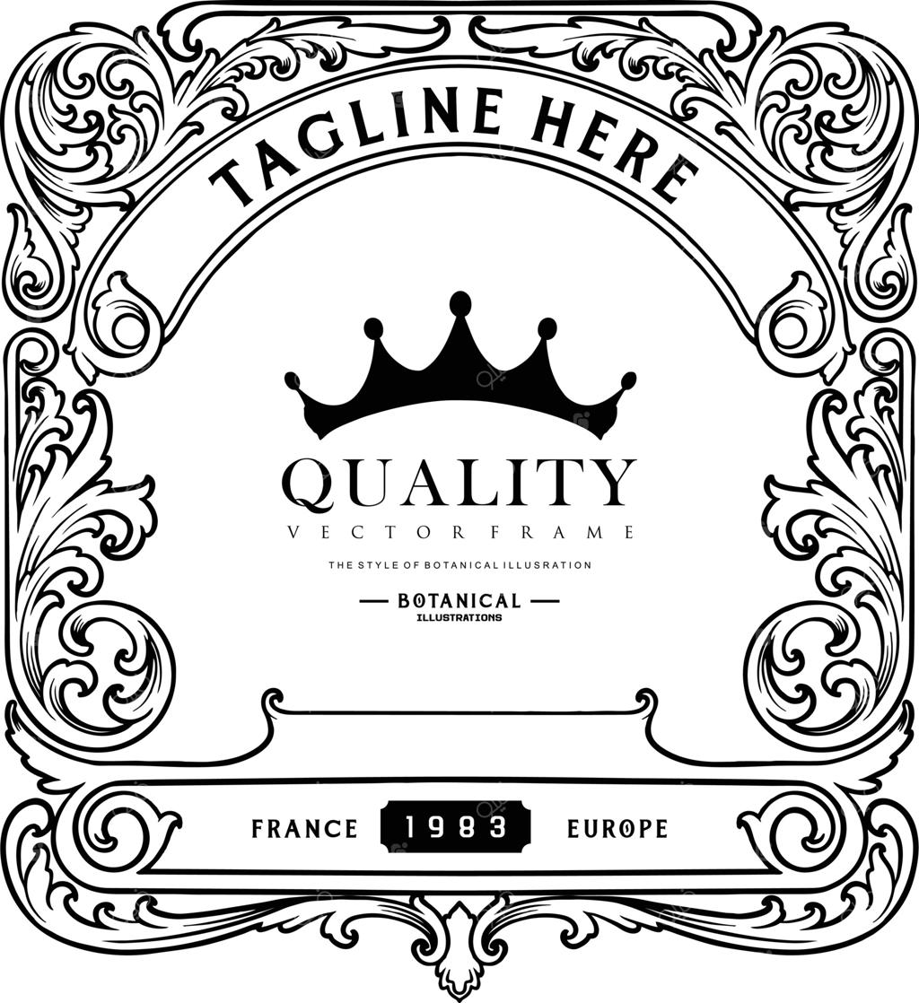 تصویرسازی وکتور تک‌رنگ از نشان، برچسب و نقوش گل‌دار وینتج و پرپیچ‌وخم؛ مناسب برای طراحی لوگو، تی‌شرت، استیکر، پوستر، کارت تبریک و تبلیغات تجاری