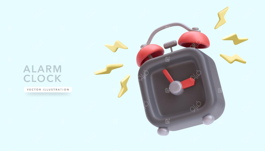 تصویر واقع‌گرایانه از ساعت زنگ‌دار قدیمی در حال سقوط با فلاش، بر روی پس‌زمینه آبی