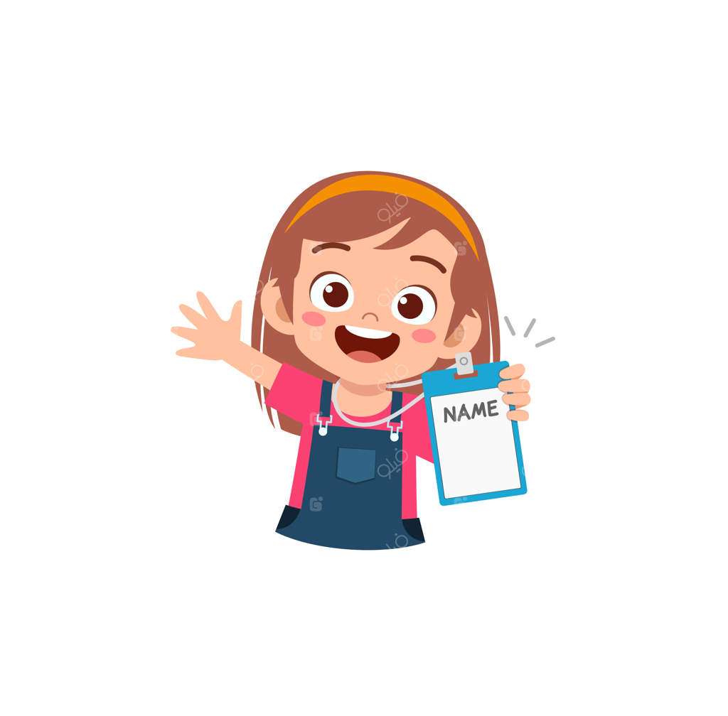 کودک کوچک با برچسب اسم و احساس شادی