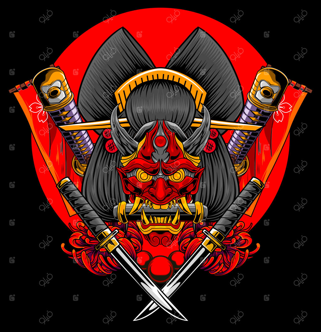 تصویر گیشا و ماسک با وکتور استوک با کیفیت بالا