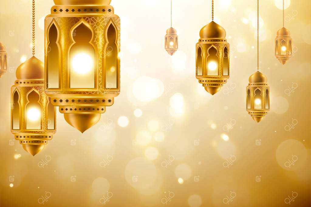 آویختن فانوس‌ها بر پس‌زمینه‌ی طلایی درخشان