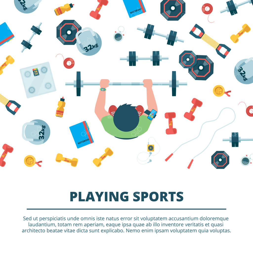 پیش‌زمینه تناسب اندام: تصاویری از مفاهیم ورزشی با تجهیزات باشگاه، ساعت، دمبل‌ و نوشیدنی‌ها از نمای بالا