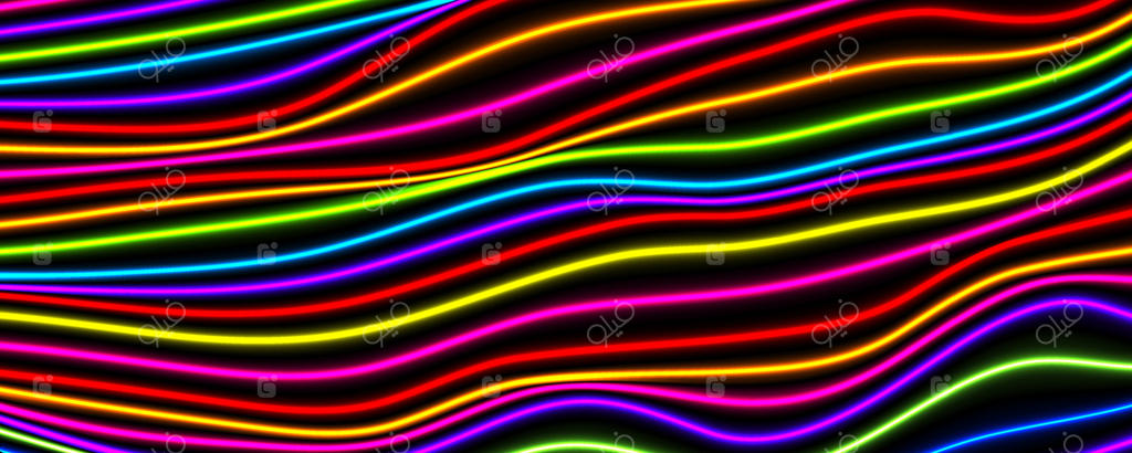 پس‌زمینه انتزاعی با خطوط منحنی و موج‌دار نئونی رنگارنگ