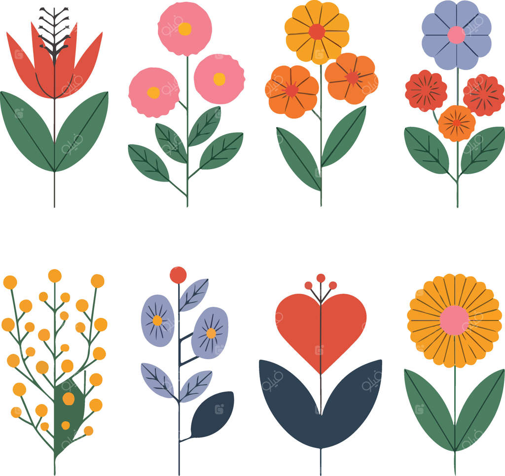 طراحی استیکر کلیپ‌آرت گل: مجموعه استیکرهای باغ شکوفا