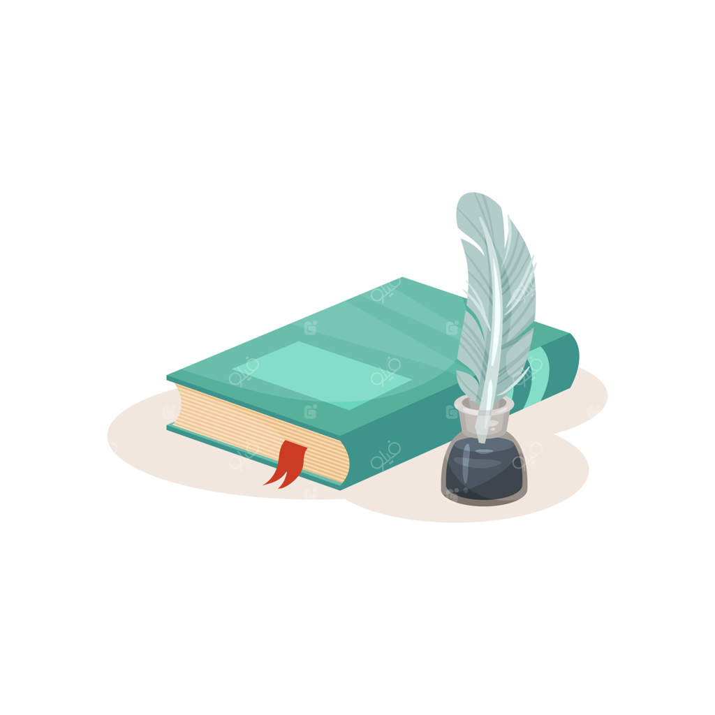 قَلَم‌پَر و دوات قدیمی به‌عنوان نمادهای نویسندگی کلاسیک و علم و دانش - تصویر وکتور روی زمینه سفید