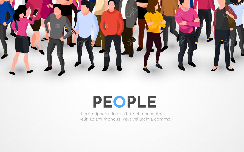 گروه بزرگی از افراد روی پس‌زمینه سفید – مفهوم ازدحام جمعیت