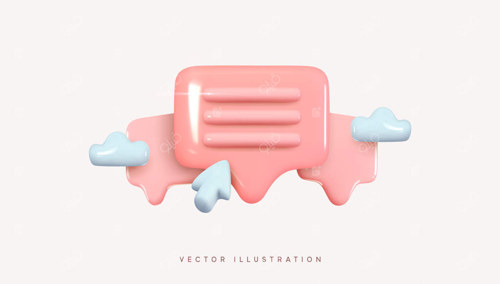 آیکن اعلان پیام: طراحی سه‌بعدی واقع‌گرایانه پیام جدید در ابر. حباب گفتگو و چت. کلیک نشانگر روی دیالوگ. تصویرسازی وکتور