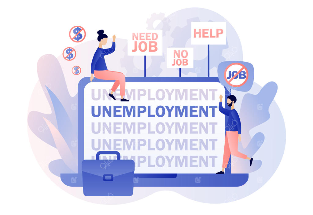متن بیکاری روی صفحه لپ‌تاپ: مفهوم مشکل اجتماعی و جستجوی افراد کوچک برای کار