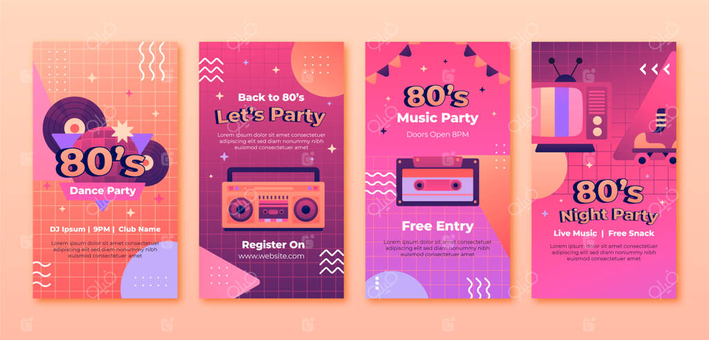 داستان‌های اینستاگرام مهمانی دهه ۸۰ با گرادیان رنگی