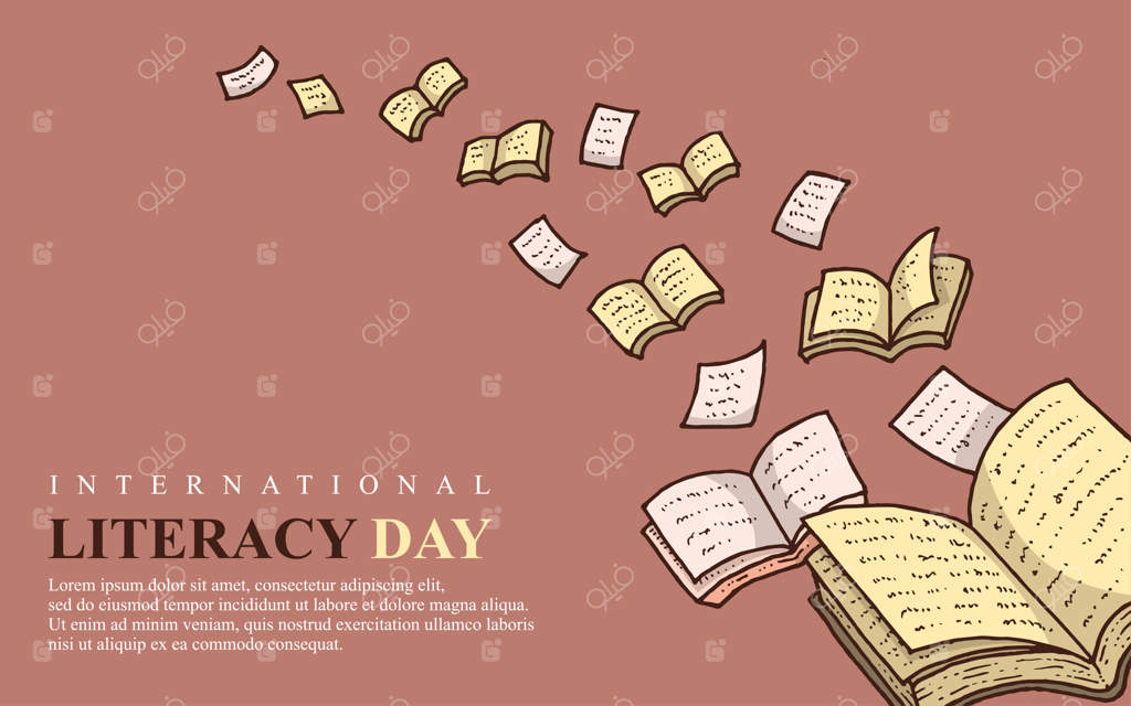 بنر روز جهانی سواد با تصویر پرواز کتاب‌ها