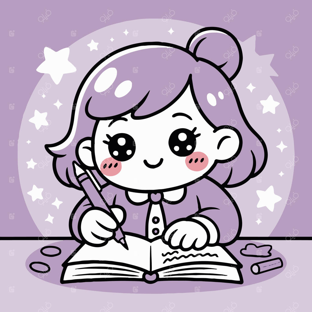 دختری کارتونی که درون کتابی با ستاره‌ها می‌نویسد