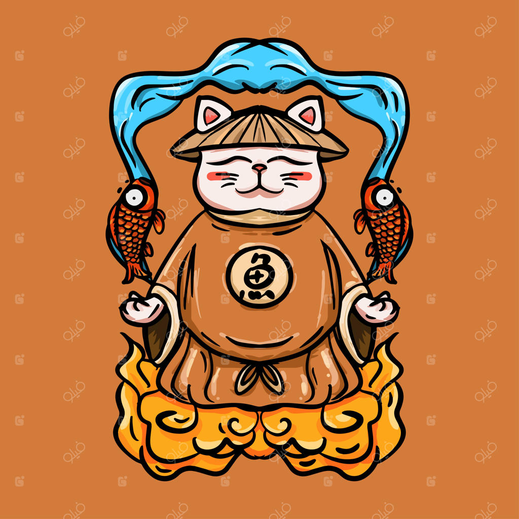 طراحی تصویر گربه خوش‌شانس کارتونی