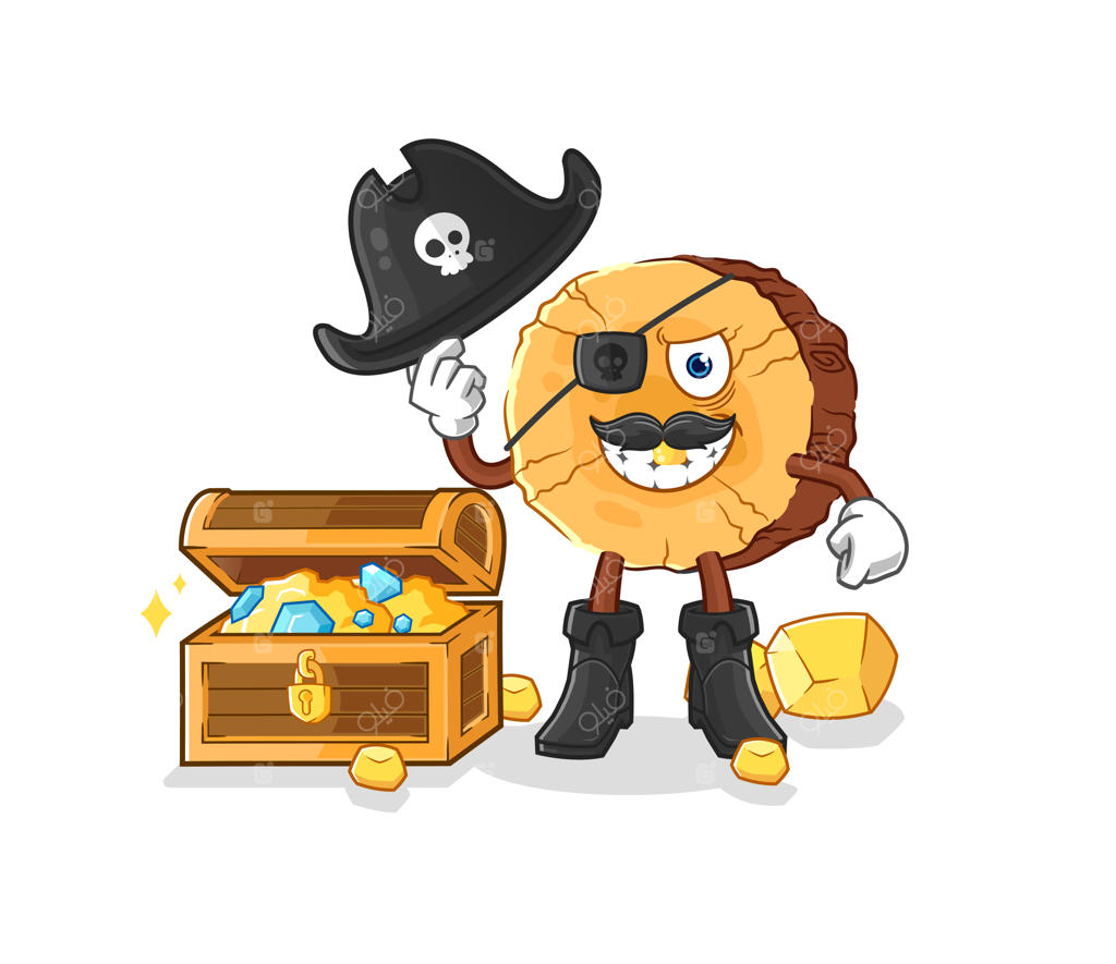 وکتور کارتونی دزد دریایی گرد با گنج و طلای وکتور