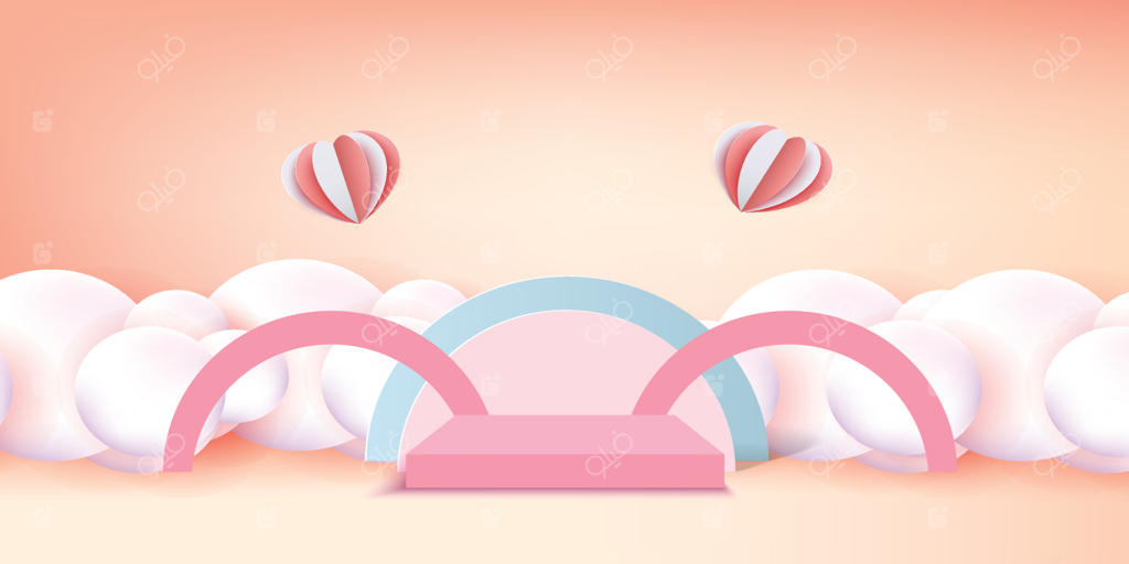 پیش‌زمینه سه‌بعدی پایه قرمز برای ولنتاین: طراحی مفهومی عشق و رومانس با قلب و صورتی، تصویرسازی وکتور برای بنر تزئینی