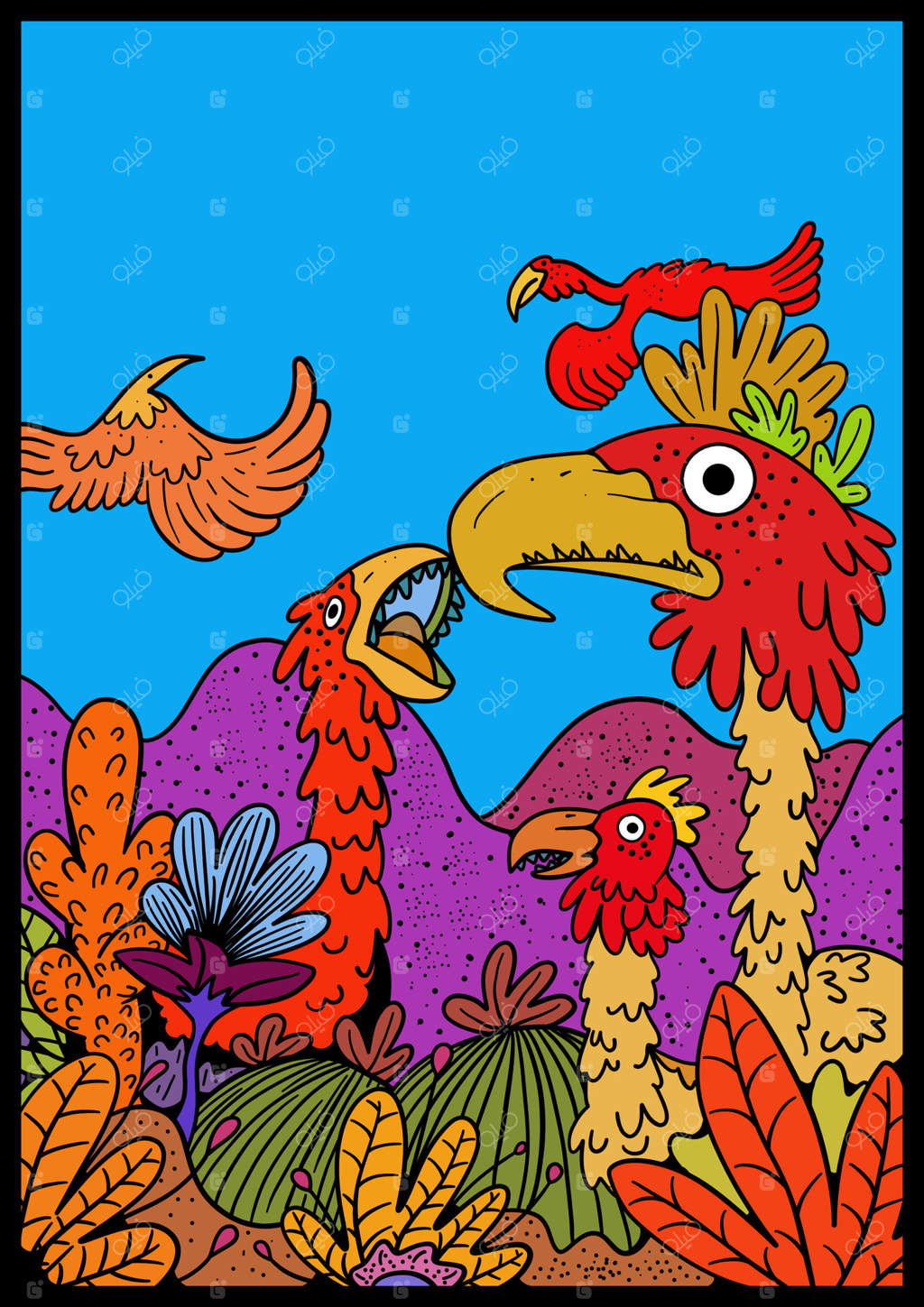 تصویرسازی باغ پرندگان برای پس‌زمینه، بنر، پوستر، بروشور و موارد مشابه