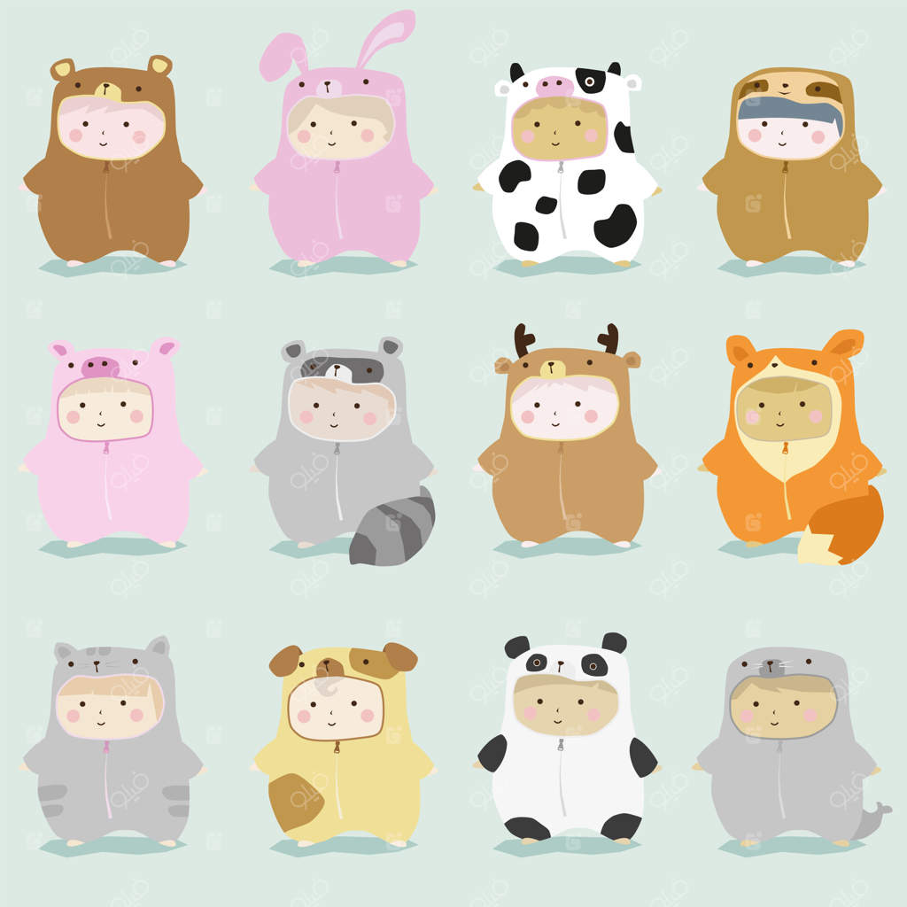 مجموعه‌ای از کودکان در لباس‌های بامزه حیوانات