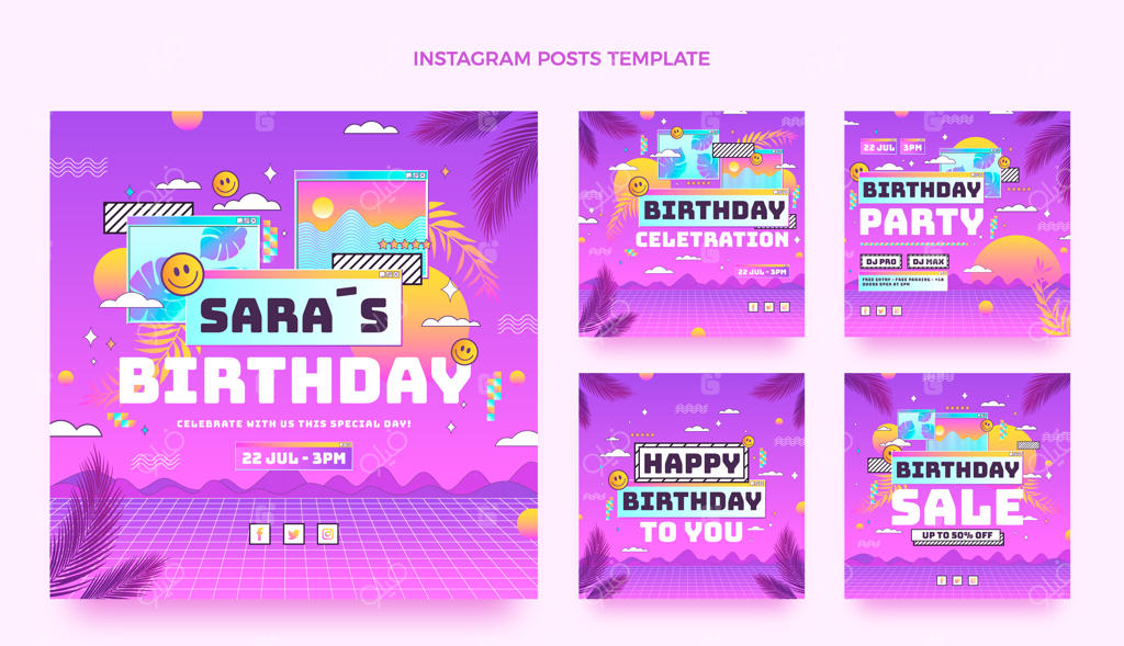 پست اینستاگرام تولد با تم گرادینت و ویپر‌ویو نوستالژیک