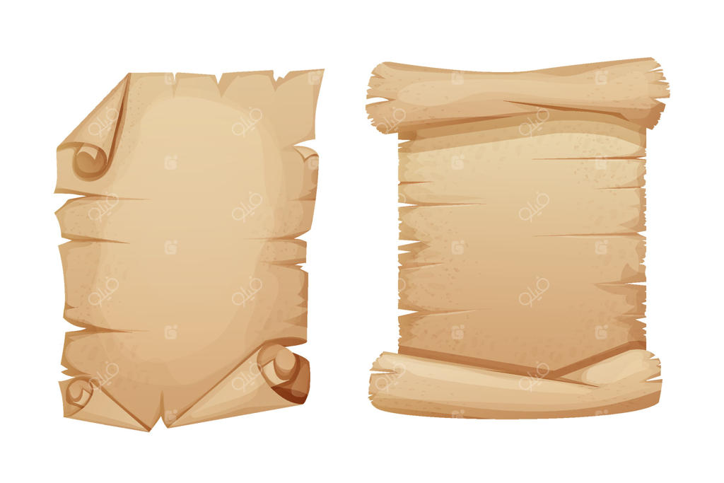 طومارهای کاغذی قدیمی، صفحه، سطح ورق کهنه، نقشه، کتاب، صفحه خالی بر روی زمینه سفید. سند باستانی تاریخی.