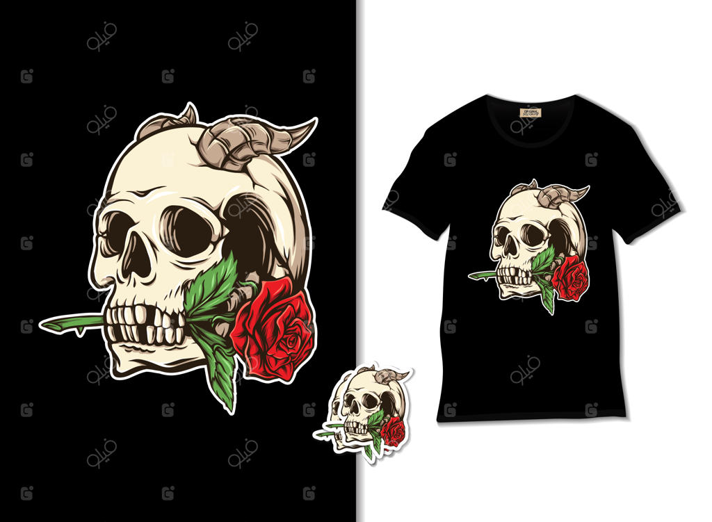 نقاشی جمجمه و گل رز