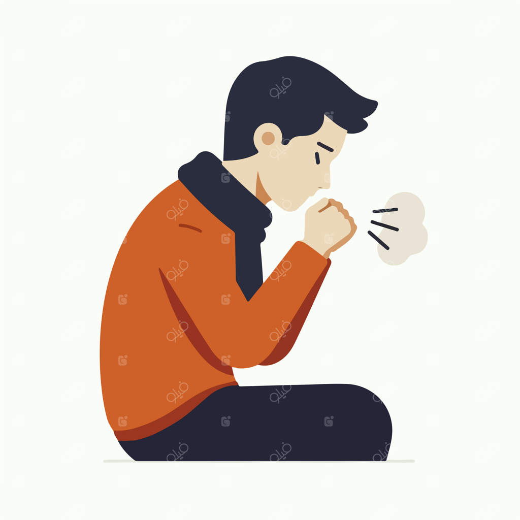وکتور نوجوان سرفه‌کننده به سبک طراحی تخت