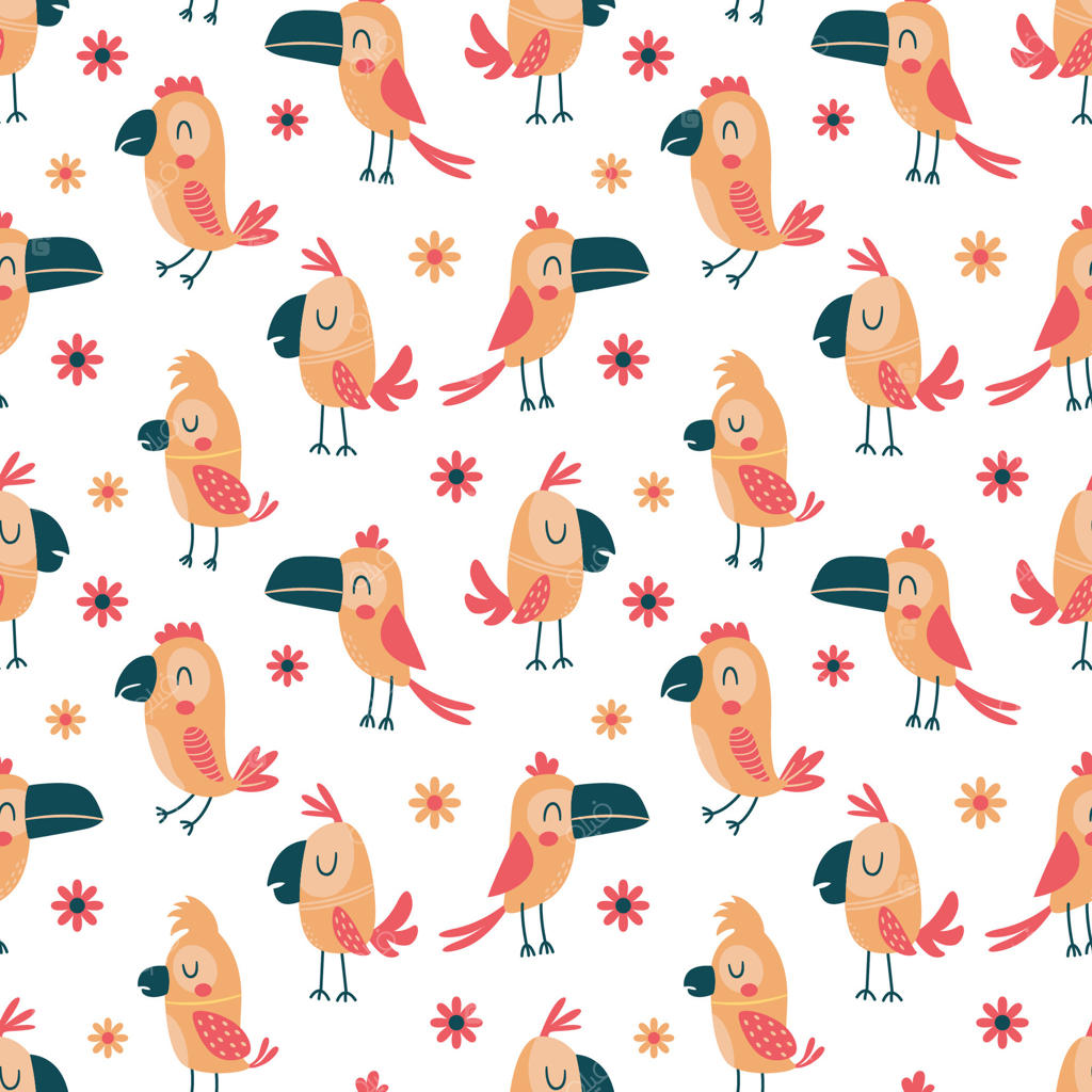 پترن یکپارچه پرندگان بامزه برای چاپ کارت و تزیین باغ