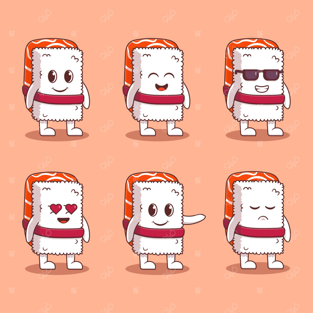 تصویرسازی کارتونی شخصیت سوشی بامزه در حال ژست گرفتن