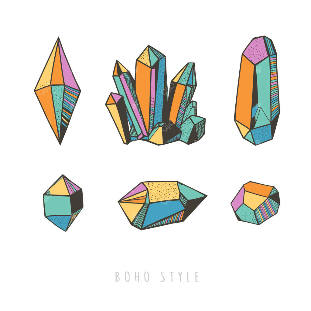 تصویرسازی وکتور سبک بوهو با کریستال‌ها و جواهرات رنگارنگ