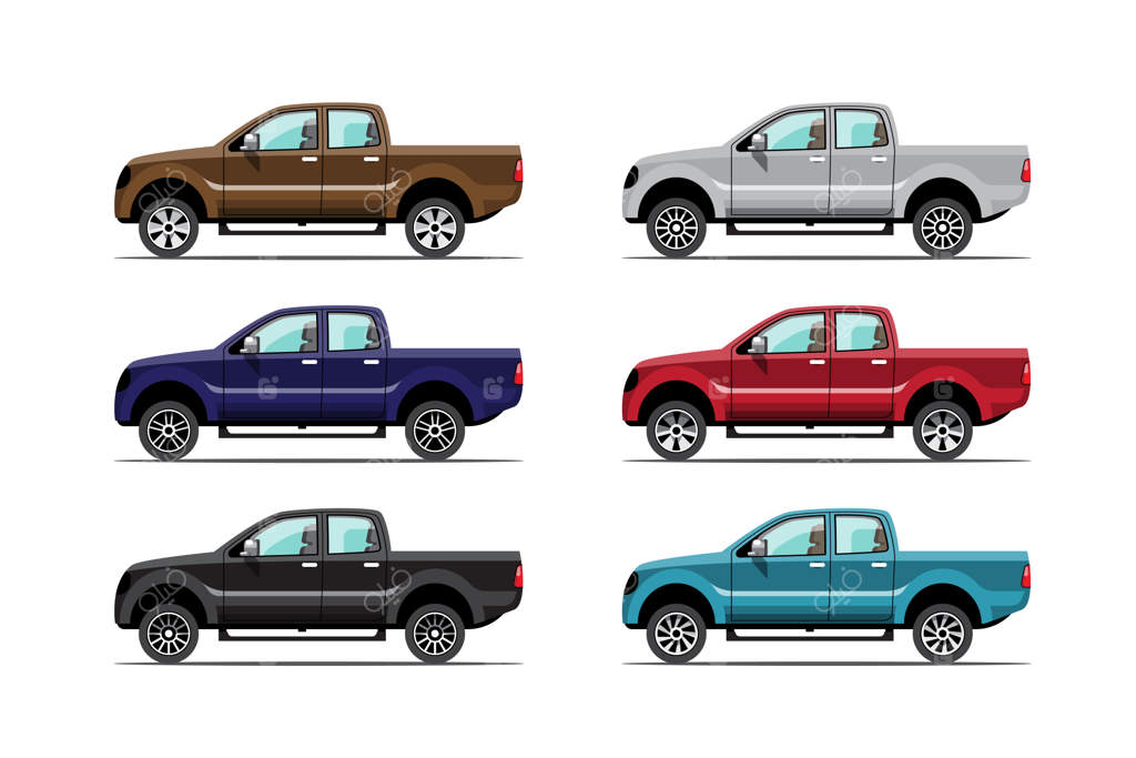 مجموعه‌ای از وانت‌های چند رنگ بر روی زمینه سفید